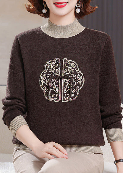 Green Turtleneck Zircon Patchwork Warm Fleece Sweater Winter