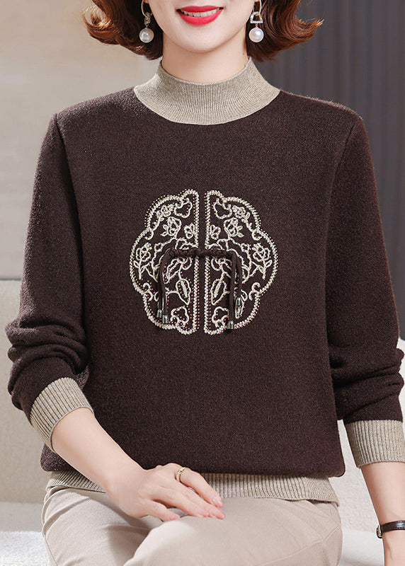Green Turtleneck Zircon Patchwork Warm Fleece Sweater Winter