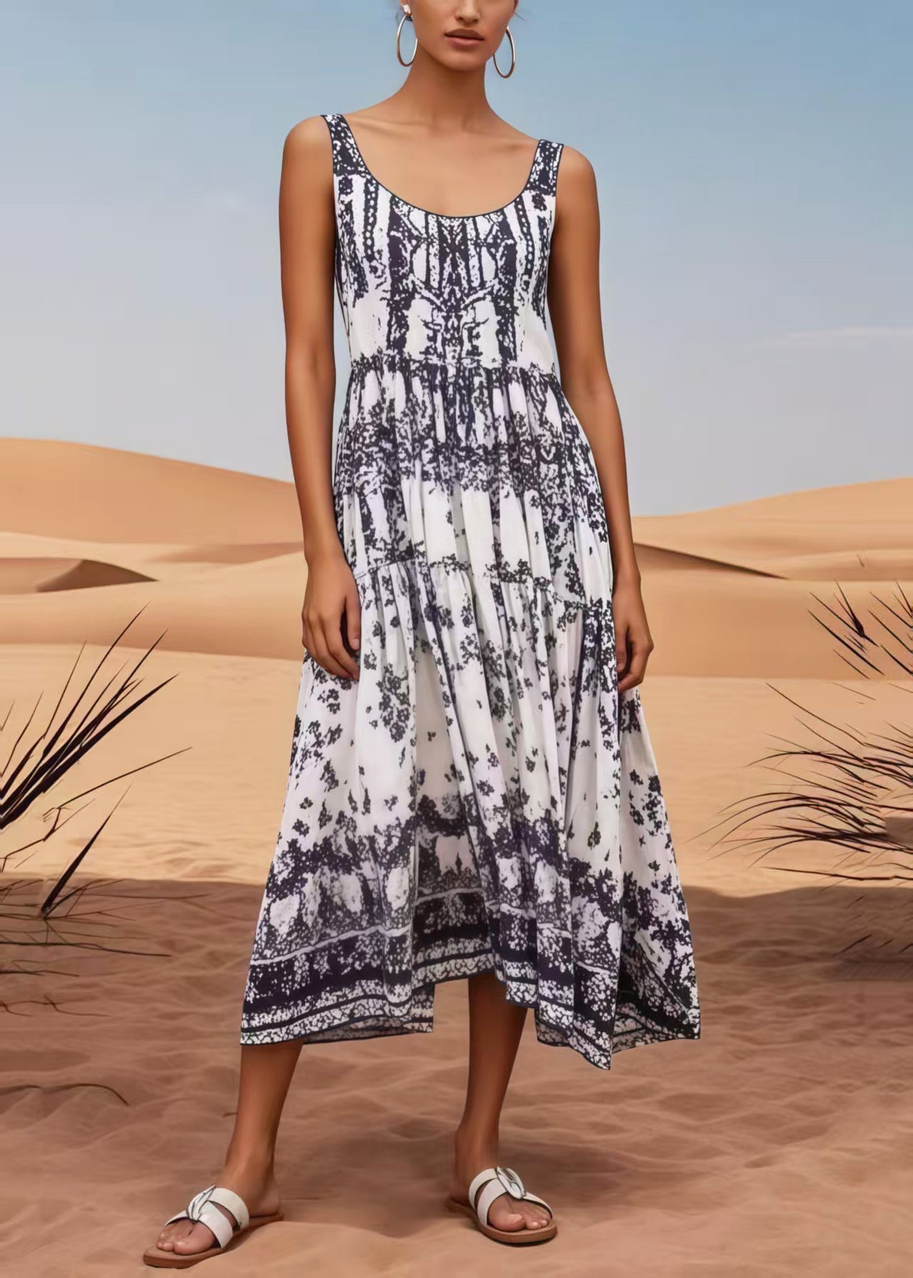 White Oversized Print Cotton Sundress Summer