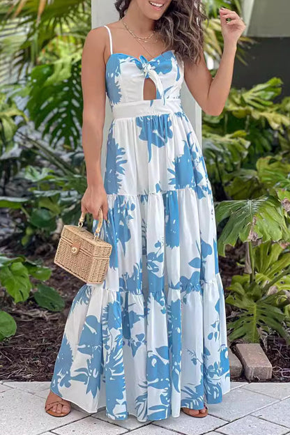 Print With Bow V Neck Printed Dresses