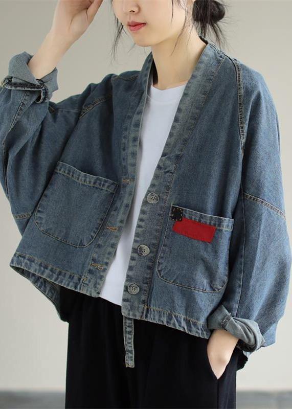 V Neck Button Down Spring Clothes Ideas Denim Blue Coats