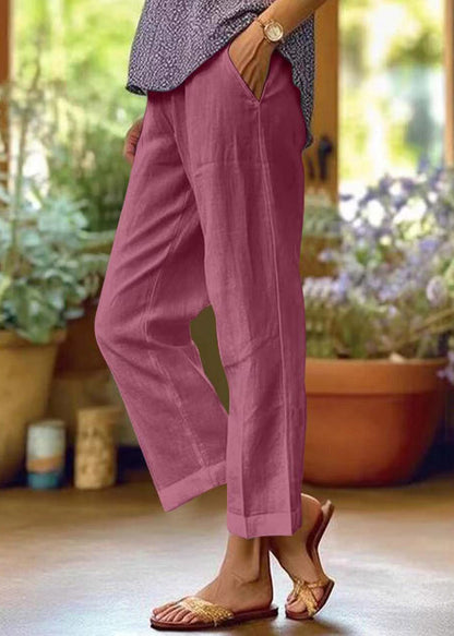 Loose White Pockets High Waist Cotton Crop Pants Summer