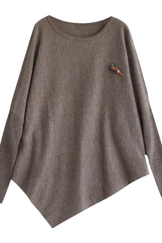 Pure Color Irregular Hem Sweater