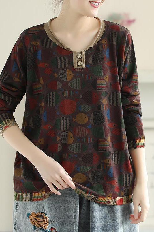 Round Neck Fish Print Knitted T-shirt