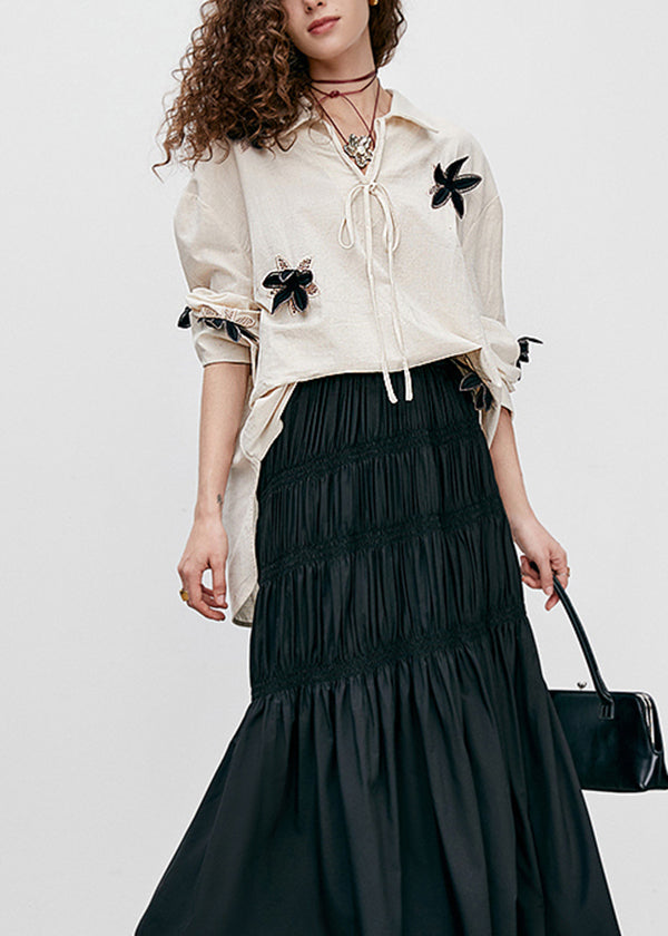 Boutique Beige Peter Pan Collar Cotton Top Fall