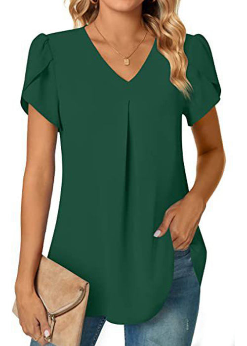 Light Blue V Neck Chiffon Shirt Top Summer