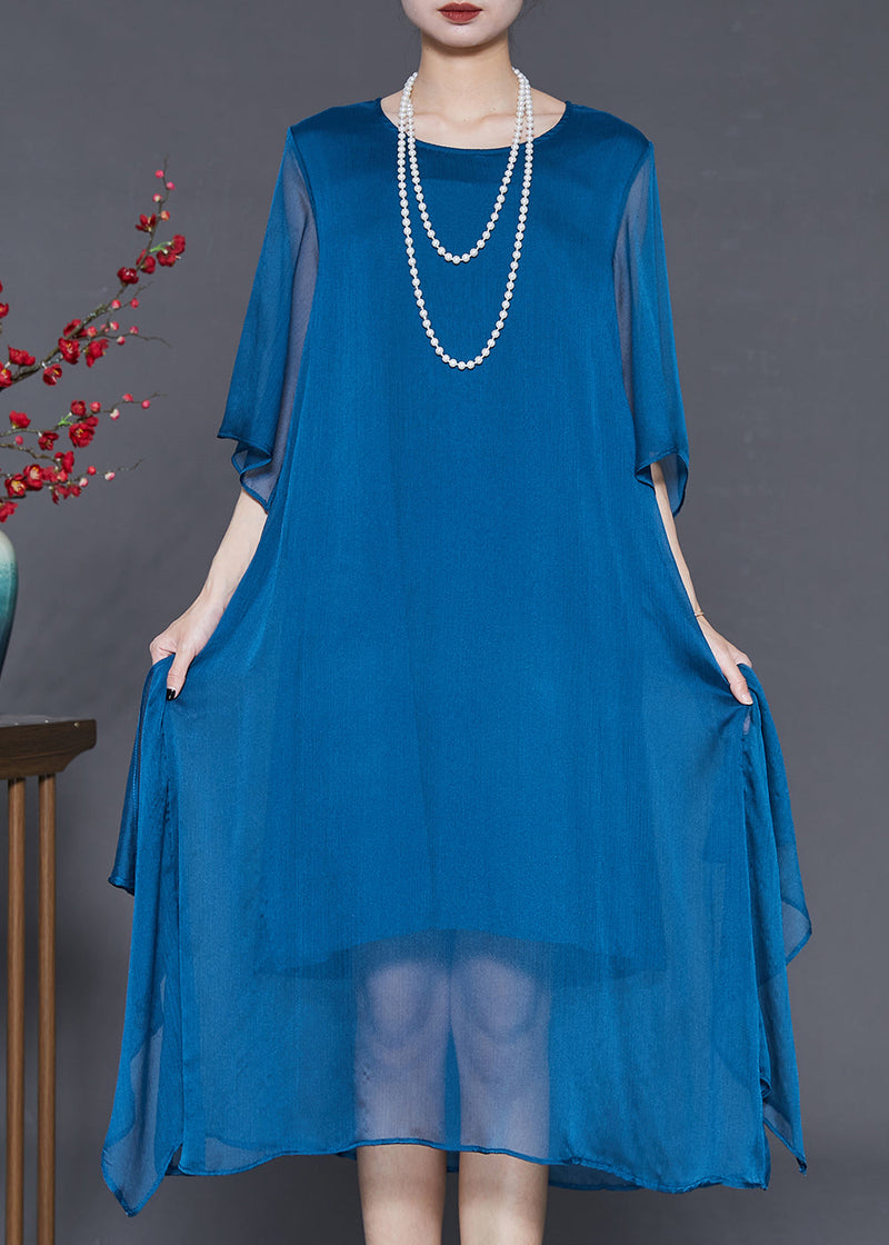 Peacock Blue Oversized Chiffon Long Dress Summer