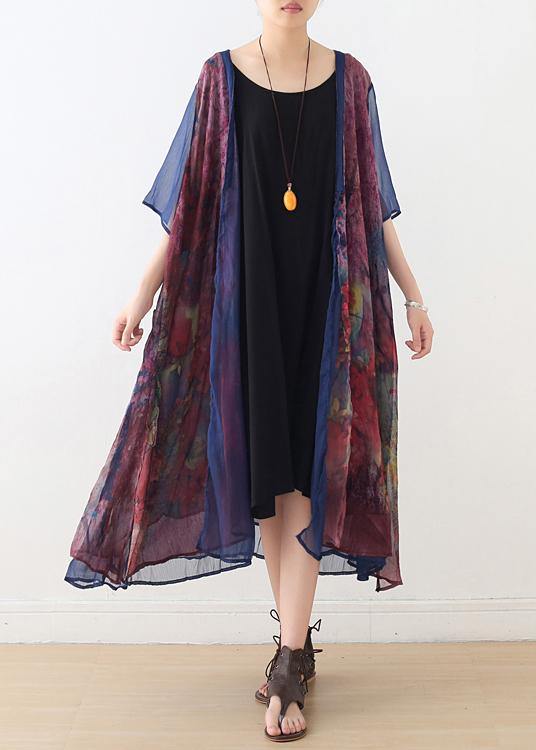 French Print Batwing Sleeve Long Cardigan