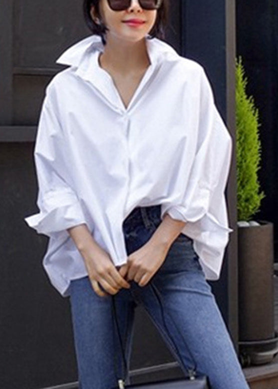 Natural White Peter Pan Collar Shirts Spring