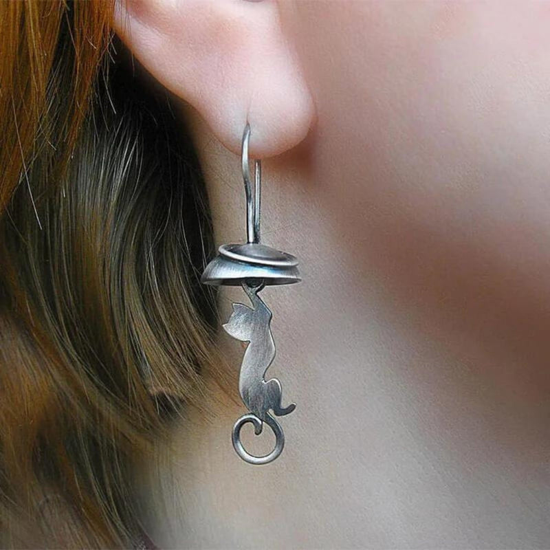 Sterling Silver Cat Pendant Earrings