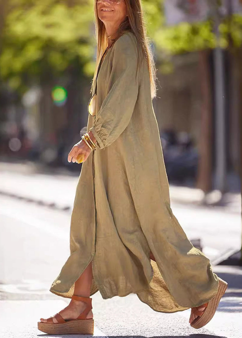 White V Neck Button Cotton Dress Summer