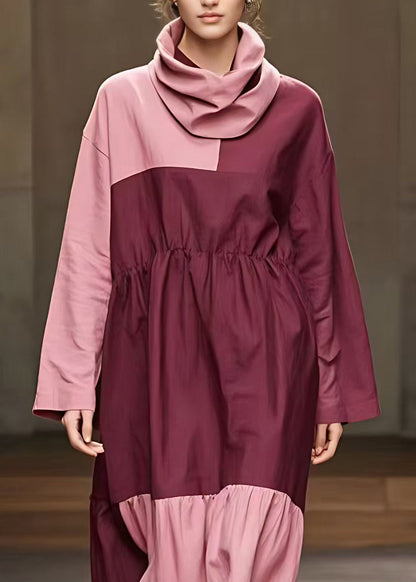 Pink Drawstring Tie Waist Maxi Dress Fall