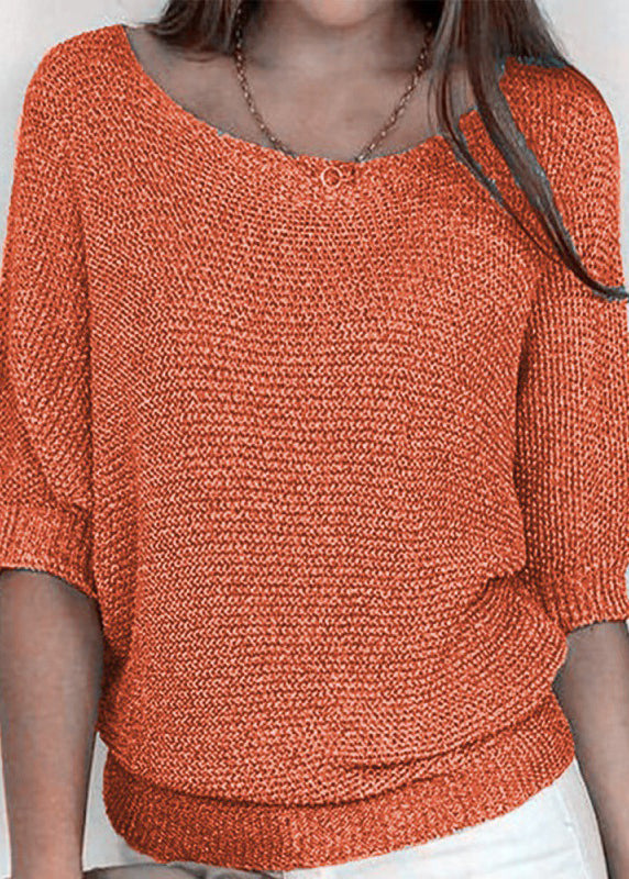 Yellow O Neck Knit Blouses Bracelet Sleeve