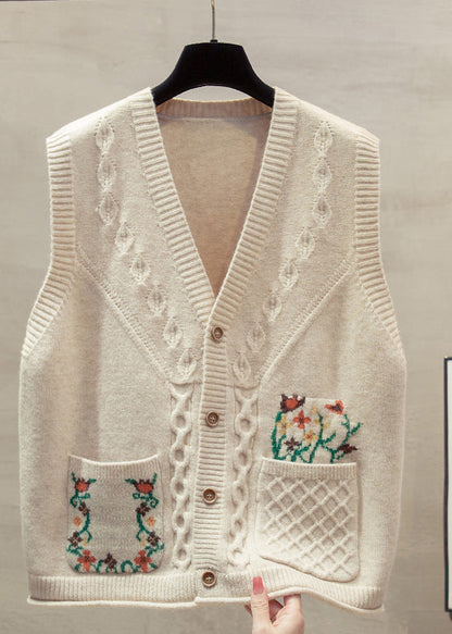 Natural Yellow V Neck Cotton Knitted Waistcoat Fall