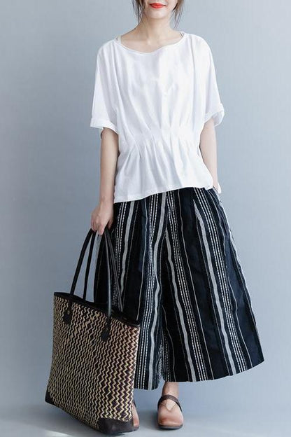 White and Black Cotton Shirt Loose Summer Tops
