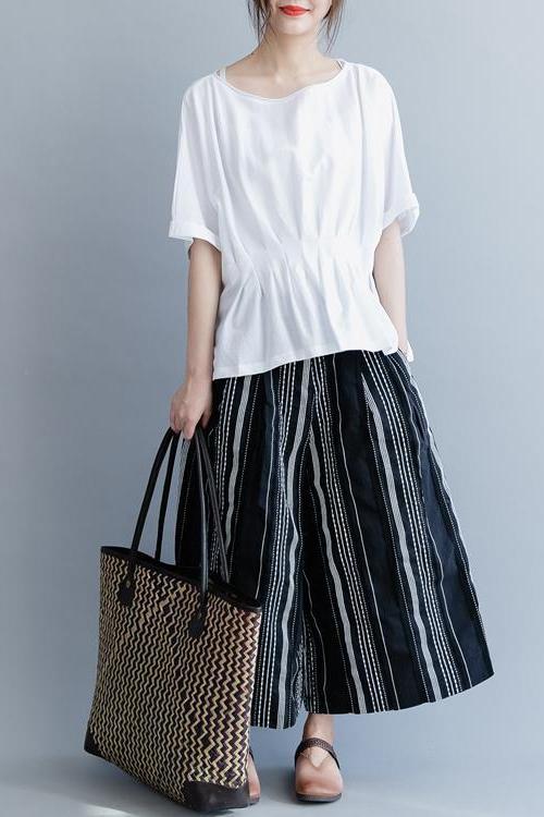 White and Black Cotton Shirt Loose Summer Tops