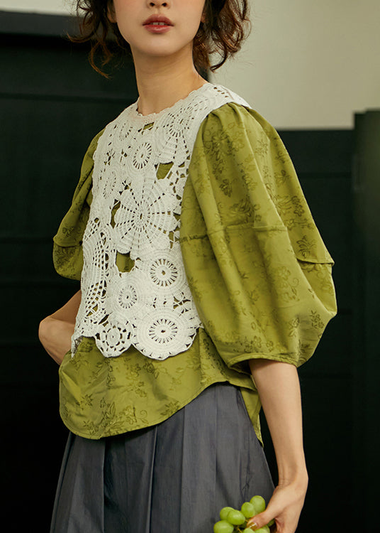 Beige O-neck Hollow Out Hook Flower Cotton Vest Sleeveless