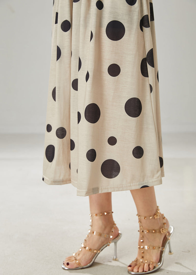 Modern Khaki Dot Print Linen a Line Skirt Summer