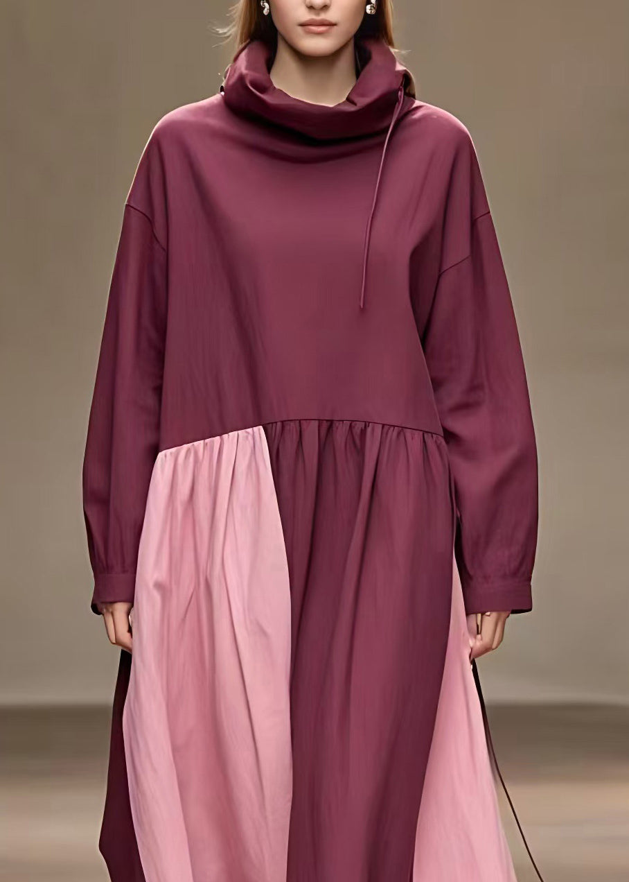Red Turtleneck Drawstring Maxi Dress Fall