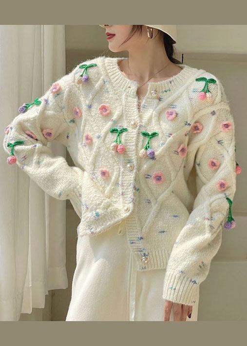 White Button Knit Cardigans Spring