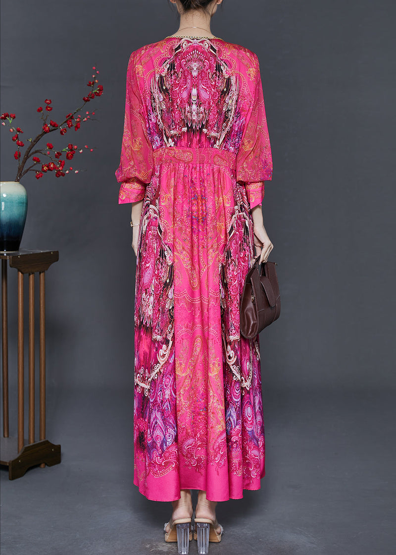 Rose V Neck Print Chiffon Style Dress Fall