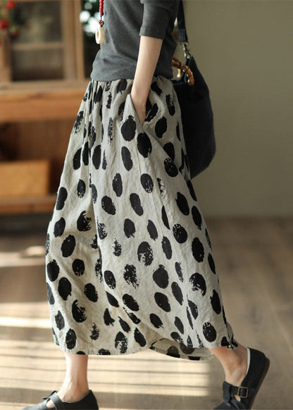 Diy White Flowers Wrinkled Exra Large Hem Print Linen Skirts Spring