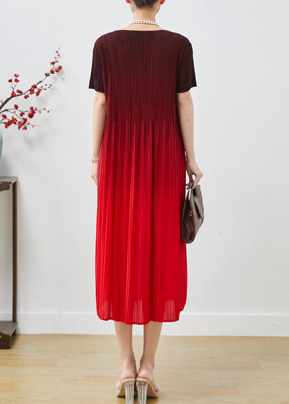 Gradient Red Oversized Wrinkled Chiffon Dress Summer