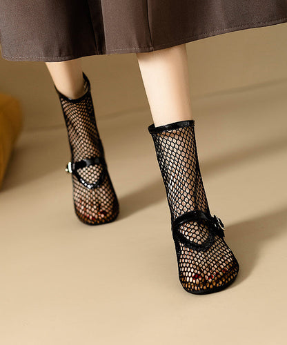 Black Boots Hollow Out Breathable Mesh Splicing