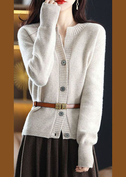 White O-neck Button Woolen Knit Coat Outwear Winter