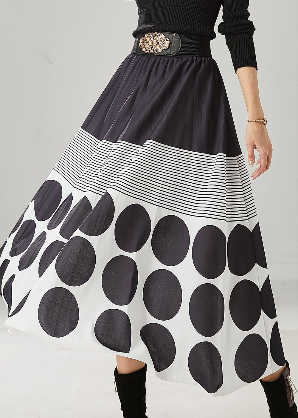 Black Print Cotton a Line Skirts Spring