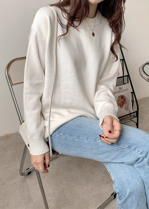 Simple Blue O Neck Knit Sweaters Spring