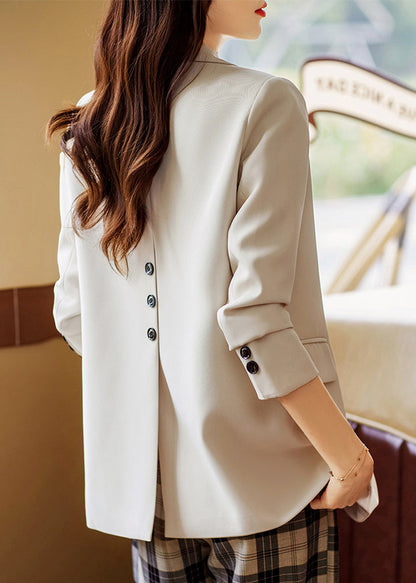 Coffee Peter Pan Collar Pockets Button Suit Coat Fall
