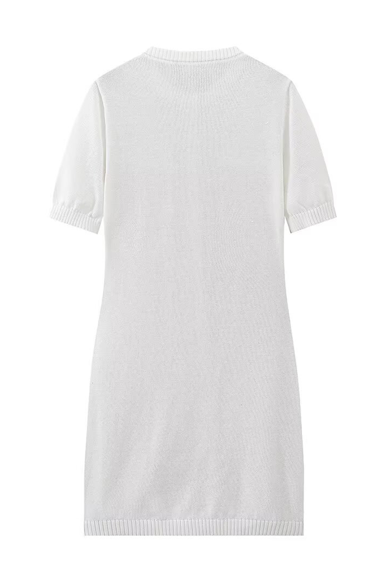 Daily Celebrities Color Buckle O Neck a Line Short Sleeve Dress