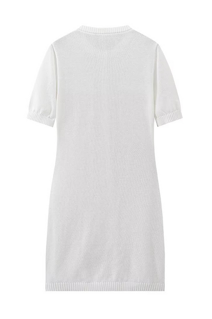 Daily Celebrities Color Buckle O Neck a Line Short Sleeve Dress