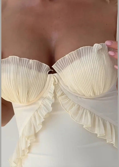 White Ruffled Patchwork Cotton Spaghetti Strap Dress Summer