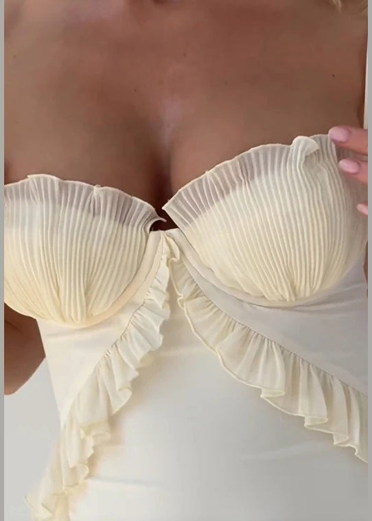 White Ruffled Patchwork Cotton Spaghetti Strap Dress Summer