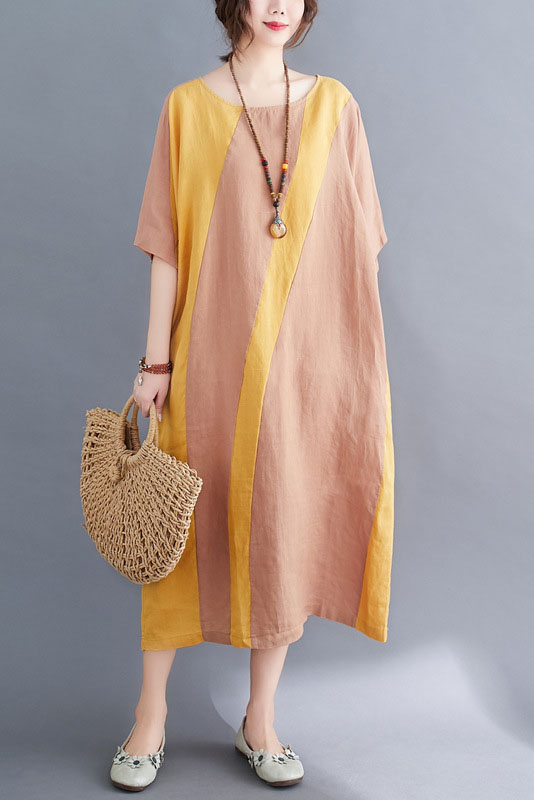 -summer Loose Cotton Linen Stitching Dress
