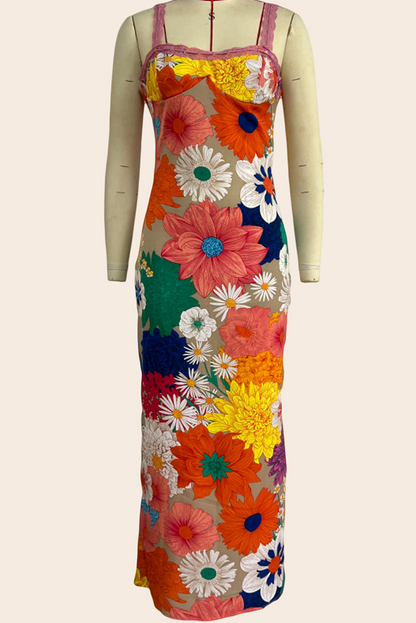 Flowers Print Patchwork One Step Skirt Dresses