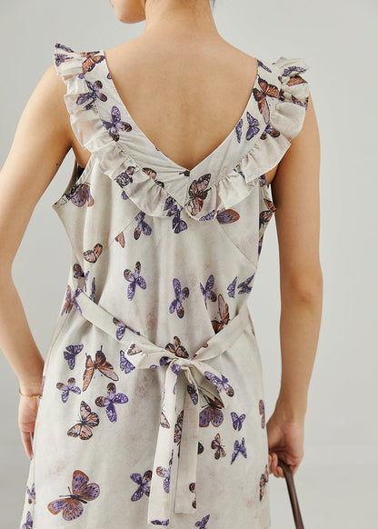 French White Ruffled Cotton Ankle Dress Summer