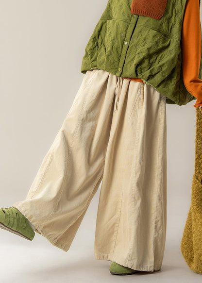 Beige Oversized Corduroy Wide Leg Pants Trousers Spring