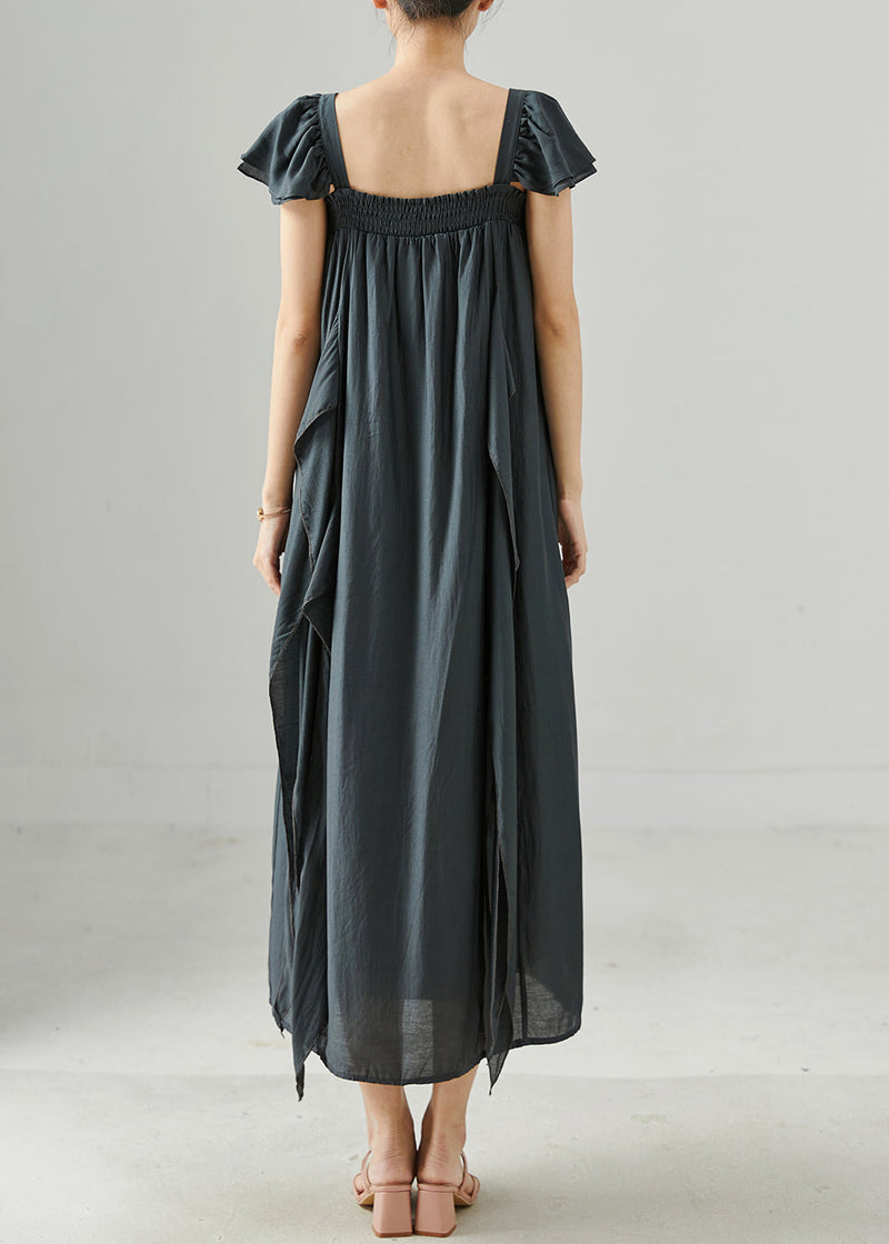 Boutique Charcoal Grey Ribbon Elastic Cotton Long Dresses Summer