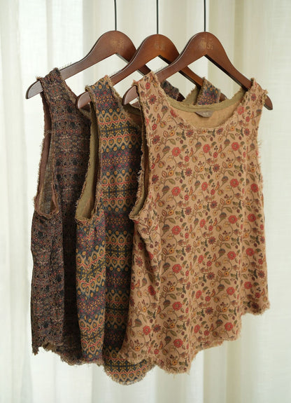 Retro Worn Irregular Hem Geometric Vest