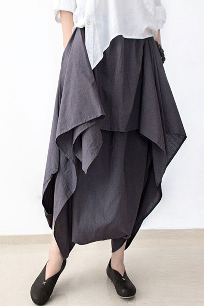 Cotton Wide Leg Pants Gray Trousers P4101