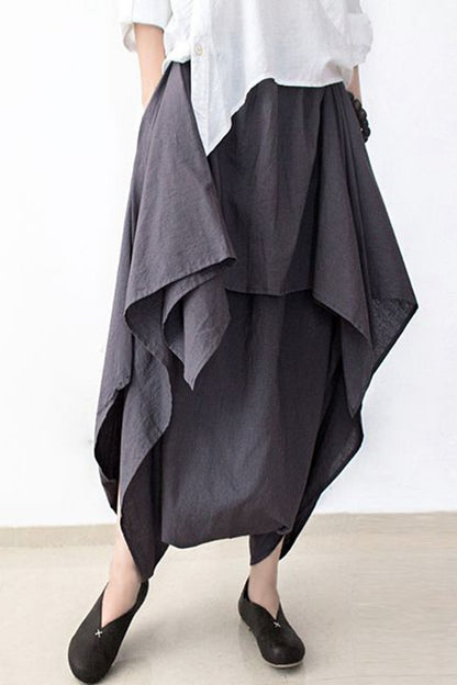 Cotton Wide Leg Pants Gray Trousers P4101