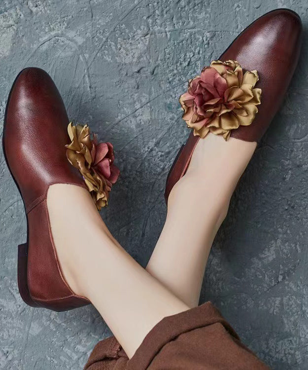 Retro Coffee Splicing Loafer Shoes Cowhide Leather Pointed Toe