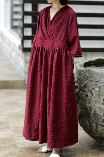 Limited Stock- Flare Sleeve Plaid Lacing V-neck Maxi Dress