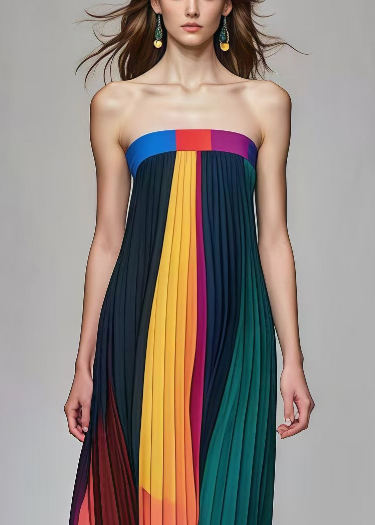 Multicolor Backless Chiffon Strapless Pleated Dress Summer