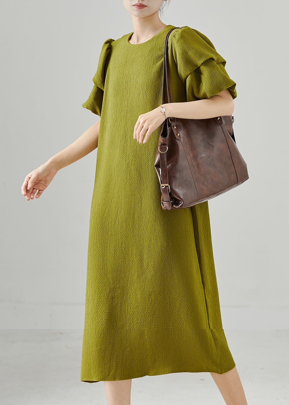 Green Puff Sleeve Spandex Dresses Summer