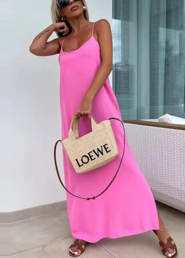 Rose Side Open Cotton Spaghetti Strap Dress Summer