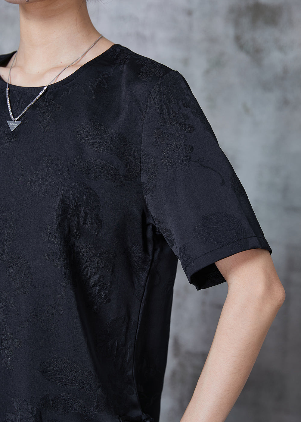 Black Jacquard Chinese Button Silk Tops Summer